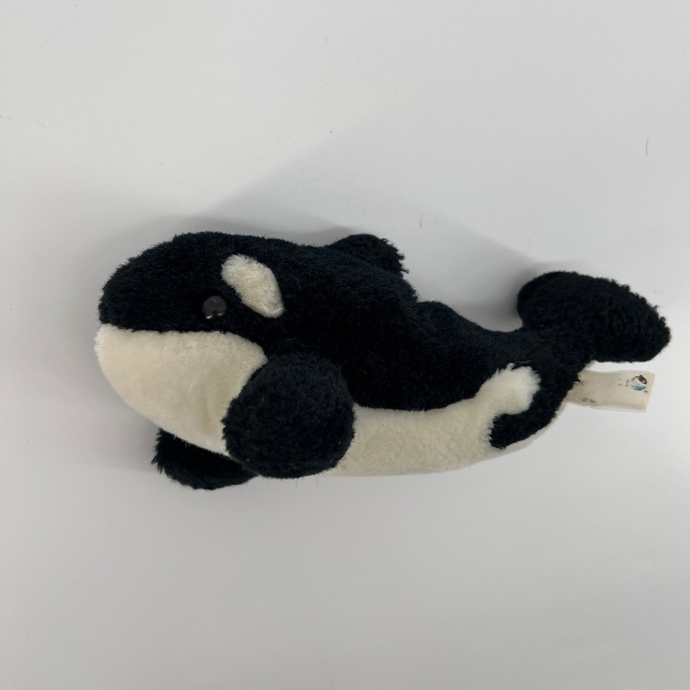Vintage SeaWorld 8" Orca Whale Plush Stuffed Animal Toy Black White Soft